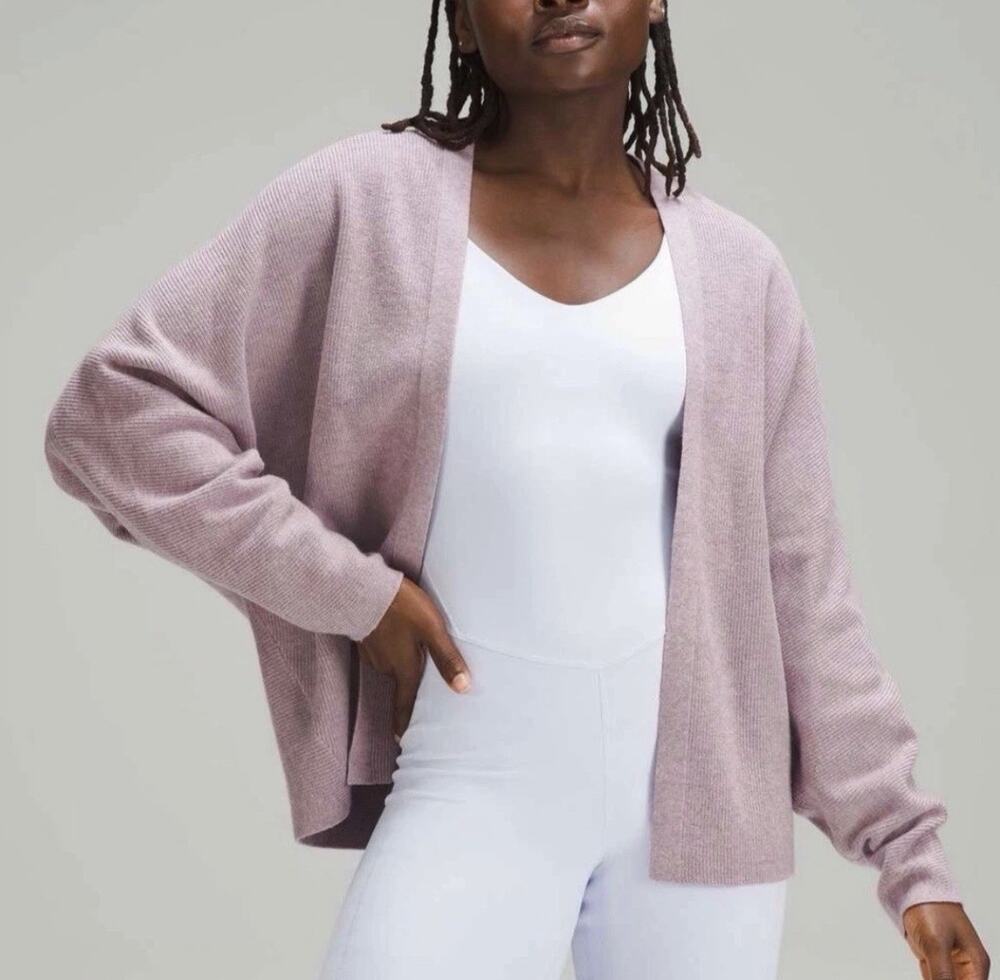 LULULEMON Boxy Cotton-Blend Knit Wrap Cardigan M Athleisure Loungewear Purple